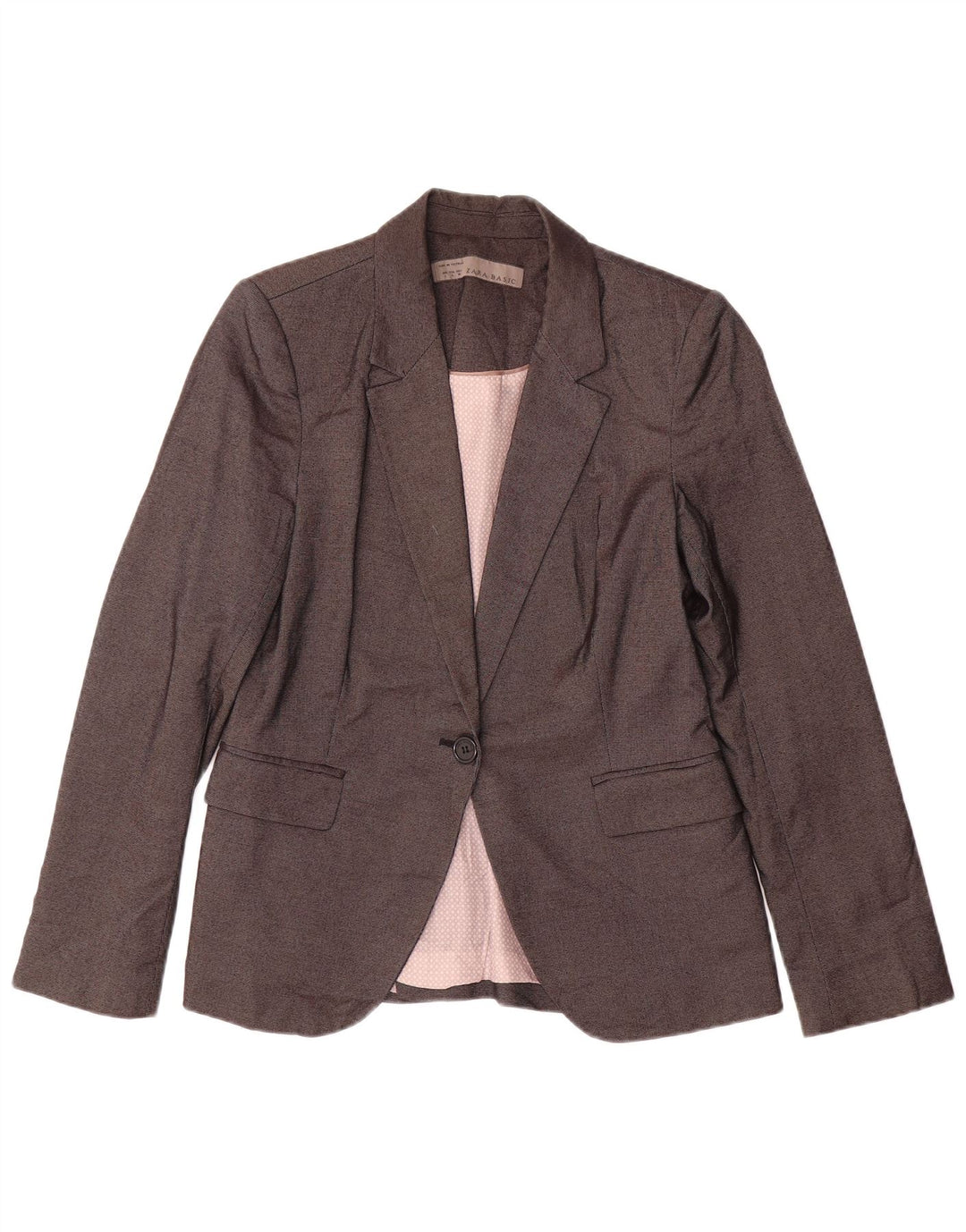 Zara Womens 1 Button Blazer Jacket UK 14 Large Grey Polyester