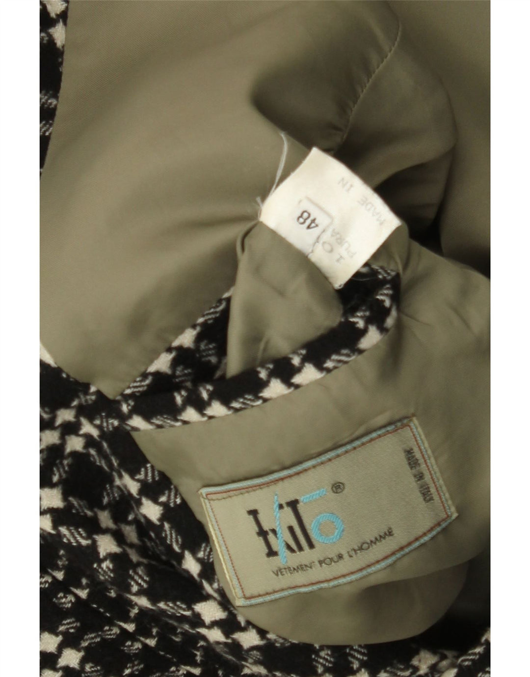 VINTAGE Mens 3 Button Blazer Jacket IT 48 Medium Black Houndstooth Wool