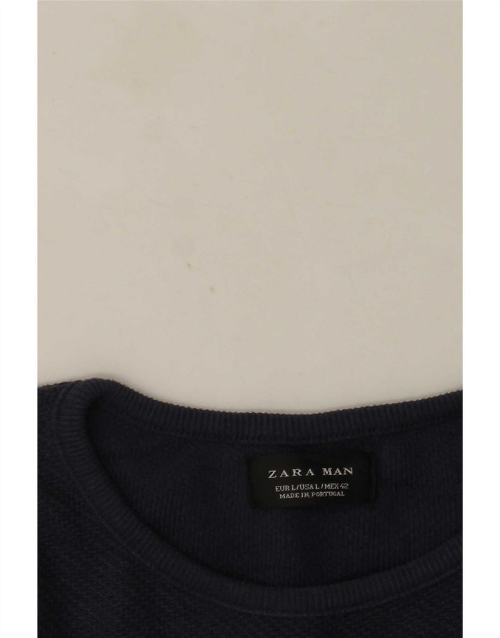 Zara Mens Crew Neck Jumper Sweater Large Navy Blue