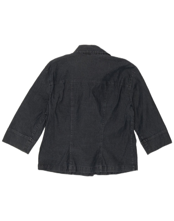 Benetton Womens 3/4 Sleeve Denim Shirt UK 14 Large Navy Blue Cotton