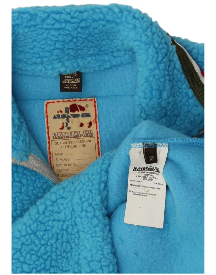 Napapijri Boys Graphic Zip Neck Fleece Jumper 11-12 Years Blue Polyester