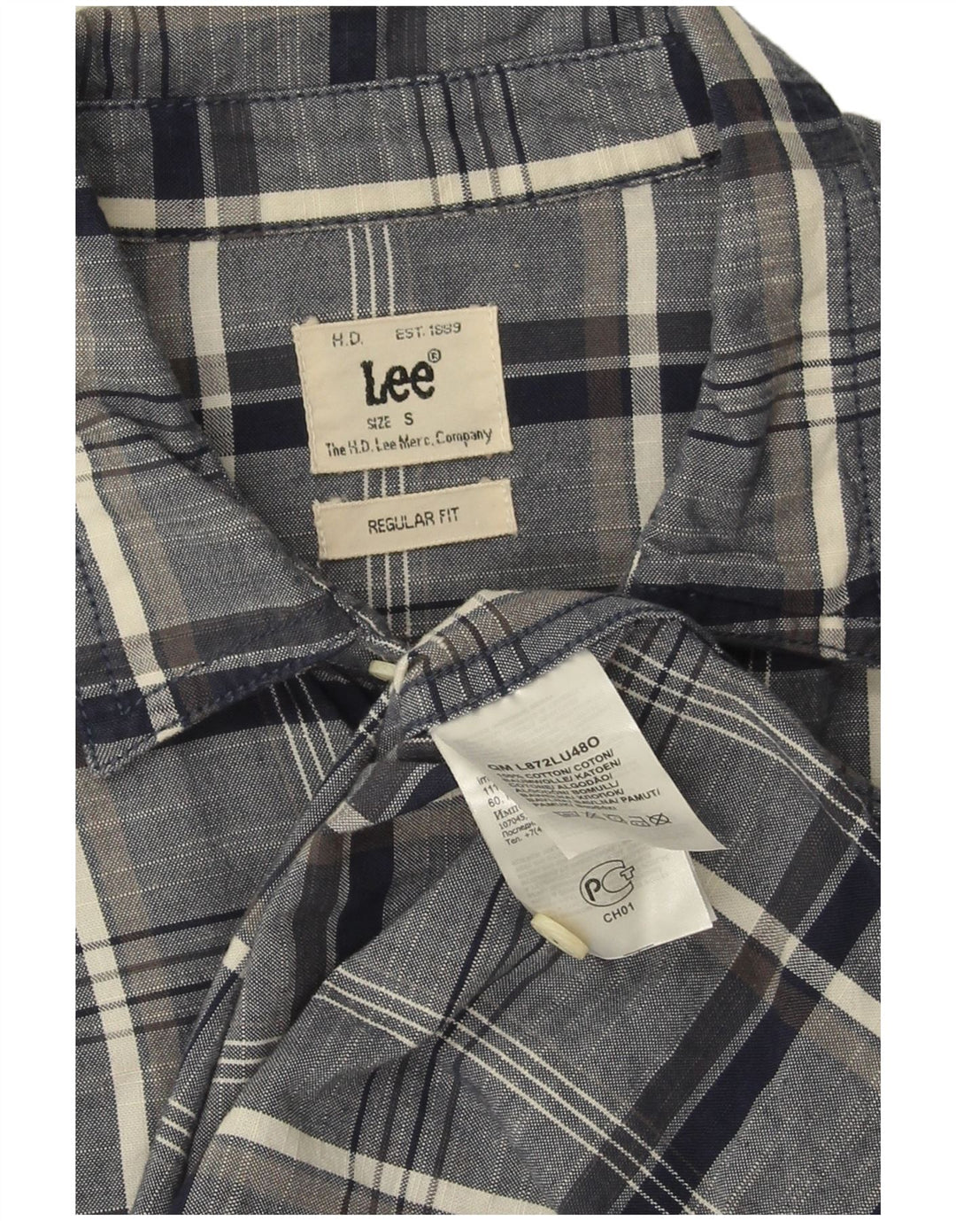 Lee Mens Regular Fit Shirt Small Navy Blue Check Cotton