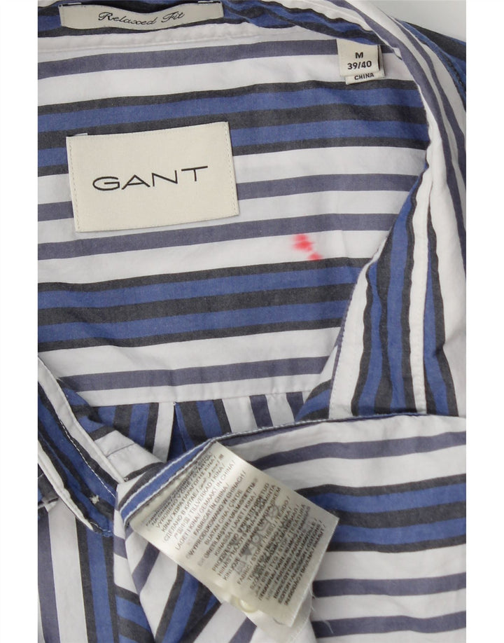 Gant Mens Relaxed Fit Shirt Size 39/40 Medium Blue Striped Cotton
