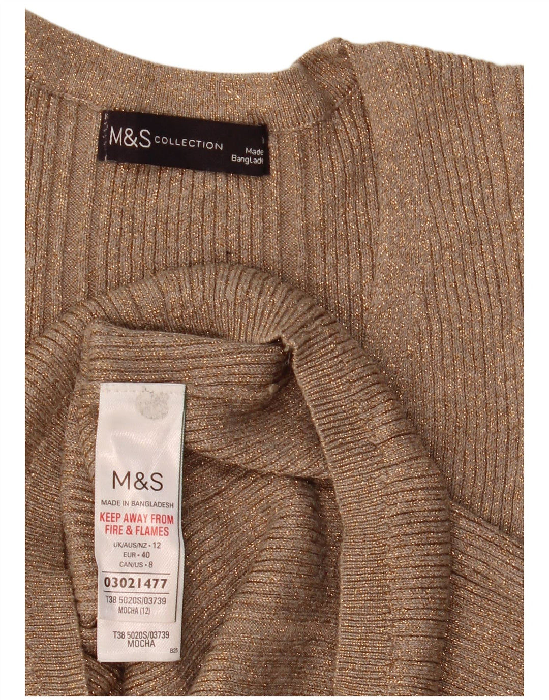Marks & Spencer Womens V-Neck Jumper Sweater UK 12 Medium Beige Flecked