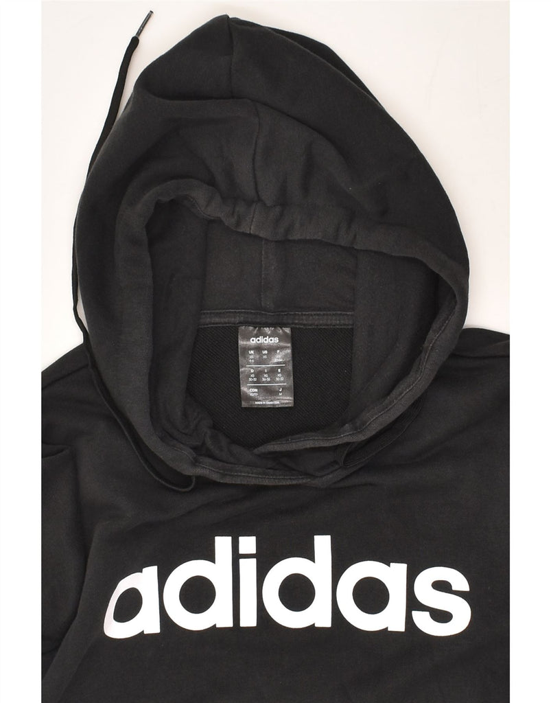 ADIDAS Womens Graphic Hoodie Jumper UK 4/6 XS Black Cotton | Vintage Adidas | Thrift | Second-Hand Adidas | Used Clothing | Messina Hembry 