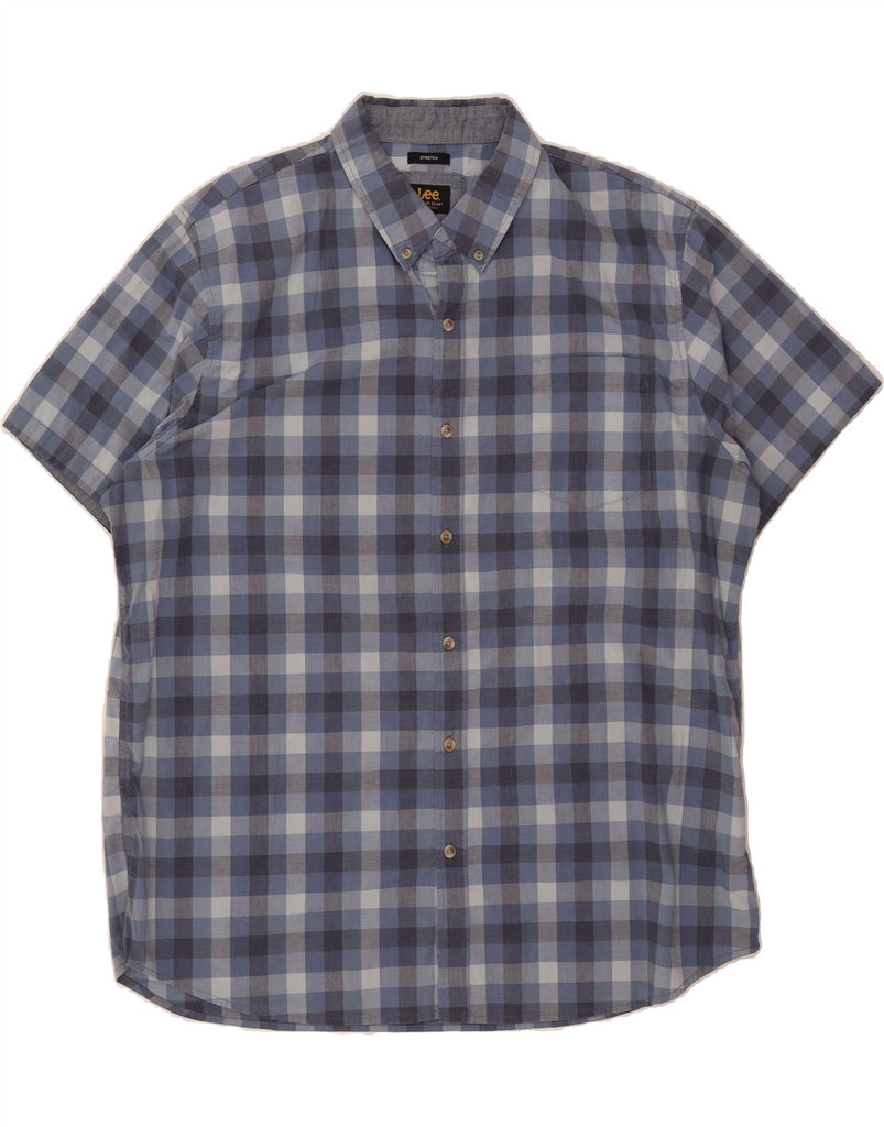 LEE Mens Regular Fit Short Sleeve Shirt 2XL Blue Check Cotton Vintage Lee and Second-Hand Lee from Messina Hembry 