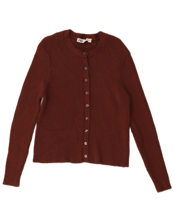 Zara Womens Crop Cardigan Sweater UK 14 Large Brown Viscose
