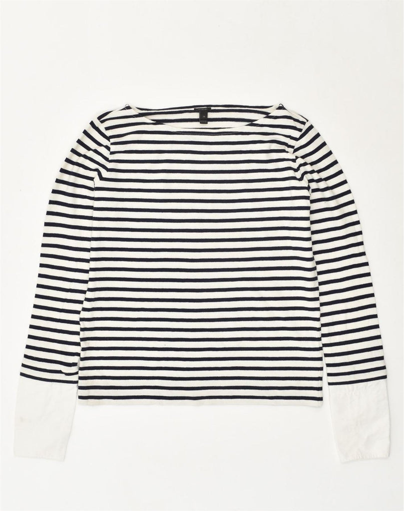 J. CREW Womens Top Long Sleeve UK 6 XS White Striped Cotton Nautical | Vintage J. Crew | Thrift | Second-Hand J. Crew | Used Clothing | Messina Hembry 