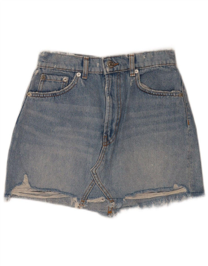 Zara Womens Distressed Denim Shorts Small W26 Blue