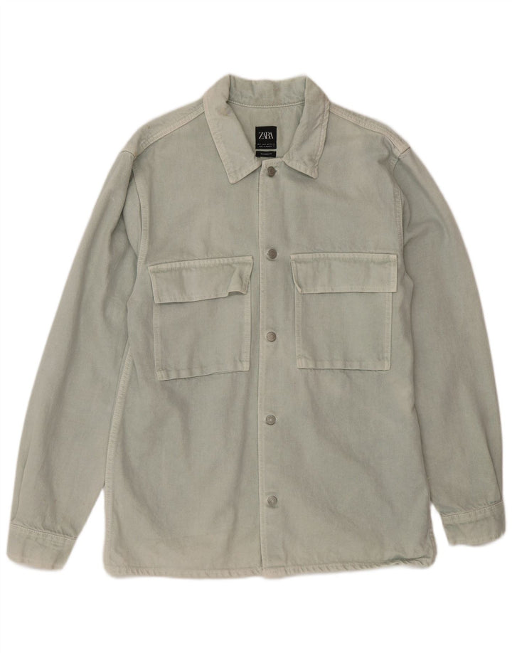 Zara Mens Relaxed Fit Denim Shirt Large Blue Cotton