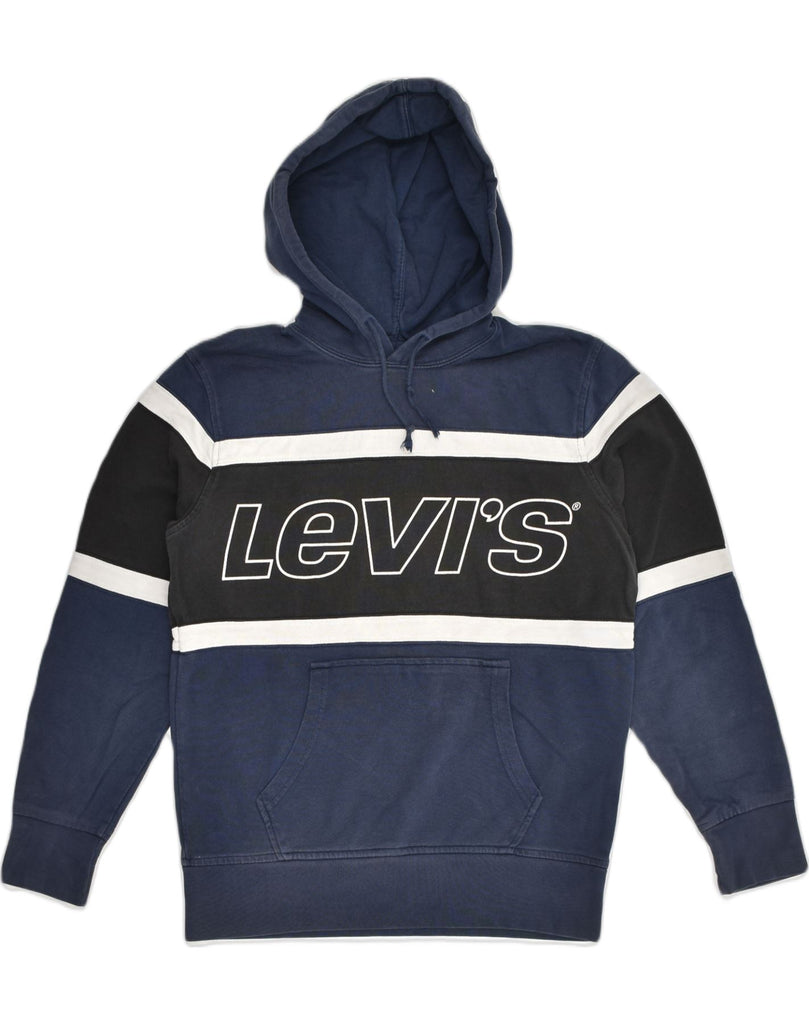 LEVI'S Mens Graphic Hoodie Jumper Small Navy Blue Colourblock Cotton | Vintage Levi's | Thrift | Second-Hand Levi's | Used Clothing | Messina Hembry 