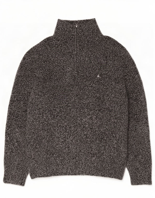 Jack Wills Mens Zip Neck Jumper Sweater Large Grey Flecked Polyester
