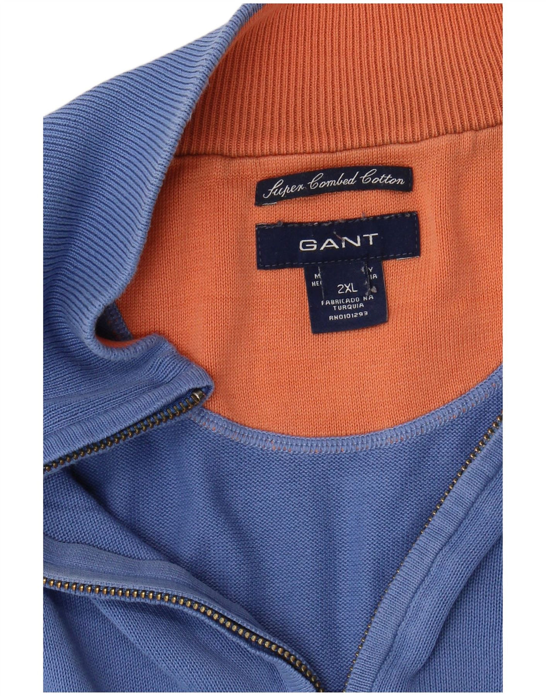 Gant Mens Zip Neck Jumper Sweater 2XL Blue Cotton