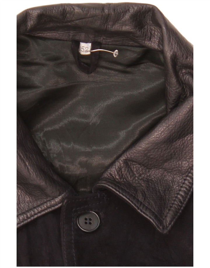 Vintage Mens Suede Bomber Jacket IT 52 XL Black Leather