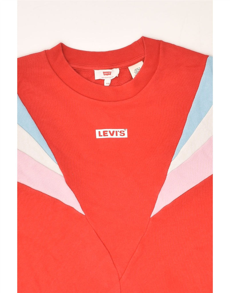 LEVI'S Womens Oversized Crop Sweatshirt Jumper UK 2 2XS Red Striped Cotton | Vintage Levi's | Thrift | Second-Hand Levi's | Used Clothing | Messina Hembry 