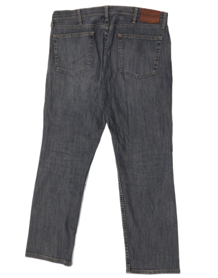 Wrangler Mens Slim Straight Jeans W34 L30 Blue Cotton