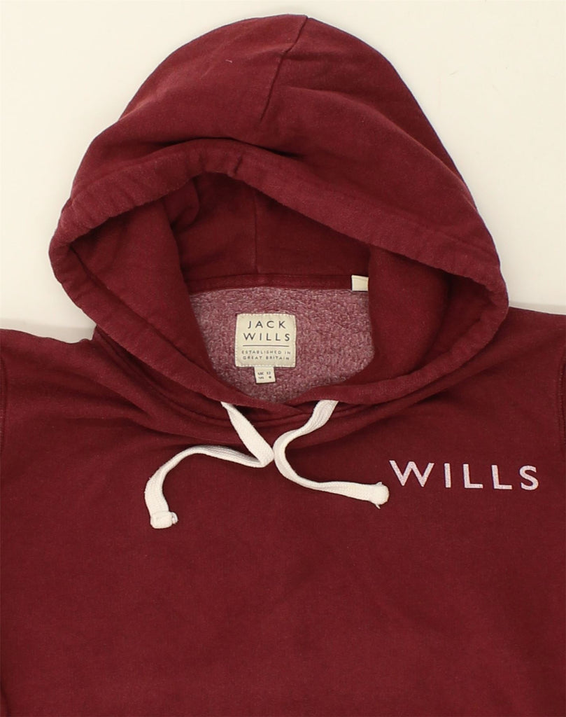 JACK WILLS Womens Graphic Hoodie Jumper UK 12 Medium  Maroon Cotton | Vintage Jack Wills | Thrift | Second-Hand Jack Wills | Used Clothing | Messina Hembry 