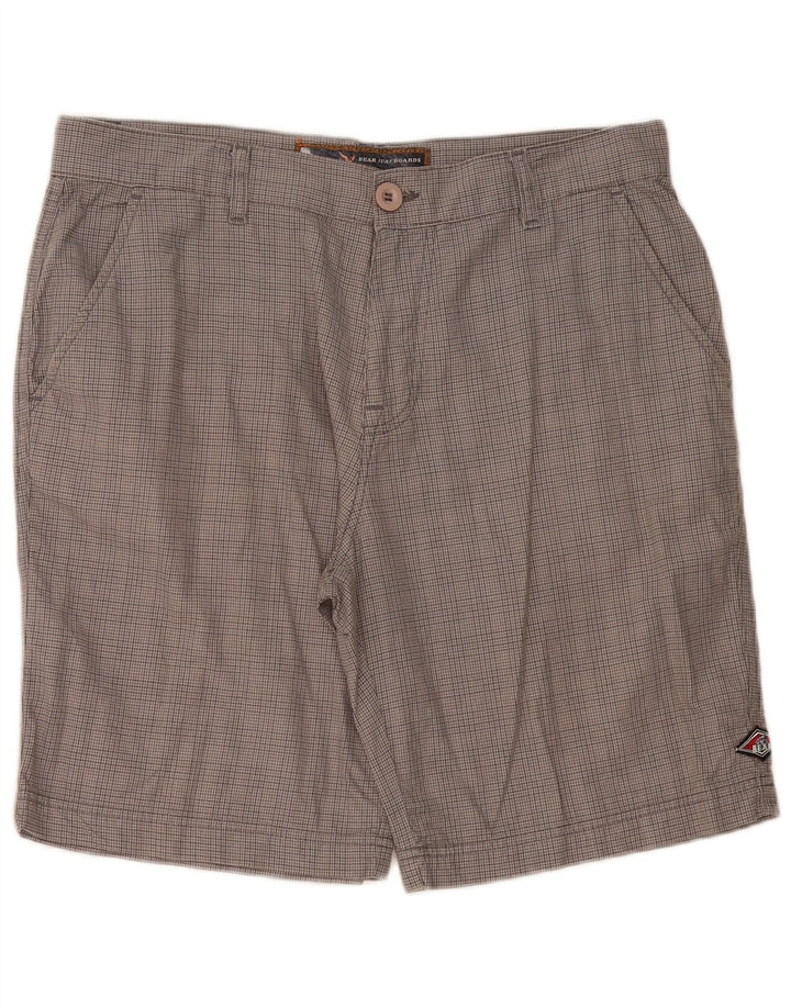 Bear Mens Chino Shorts W34 Large Grey Houndstooth Cotton