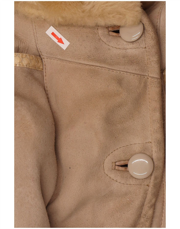 Vintage Womens Shearling Coat UK 14 Medium Beige Shearling