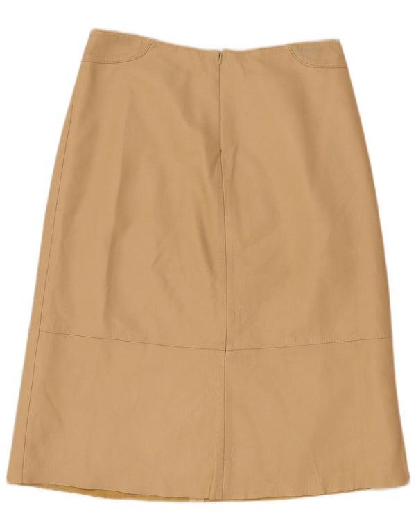 Vintage Womens Leather Skirt UK 12 Medium W28 Beige