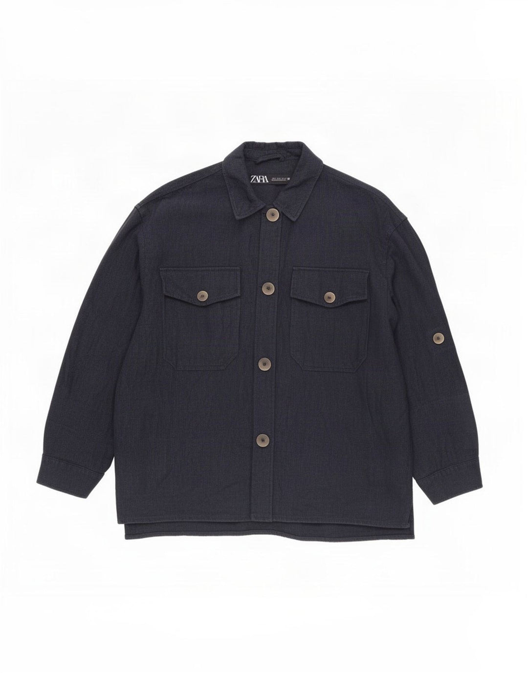 Zara Womens Oversized Utility Jacket UK 10 Small Navy Blue Ramie