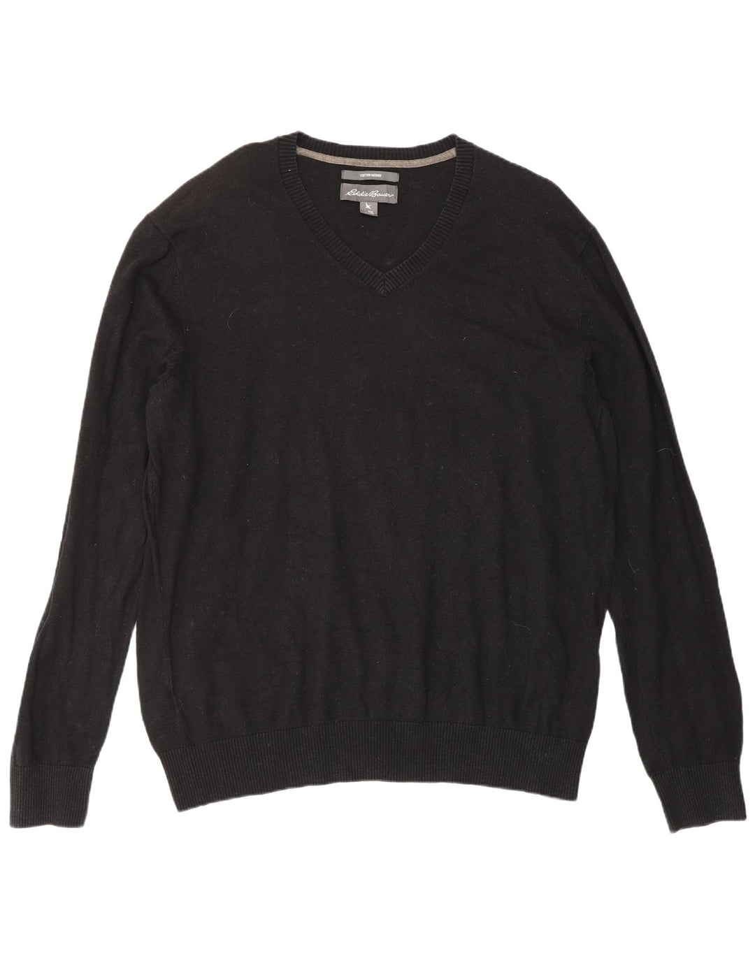 Eddie Bauer Mens V-Neck Jumper Sweater XL Black Cotton