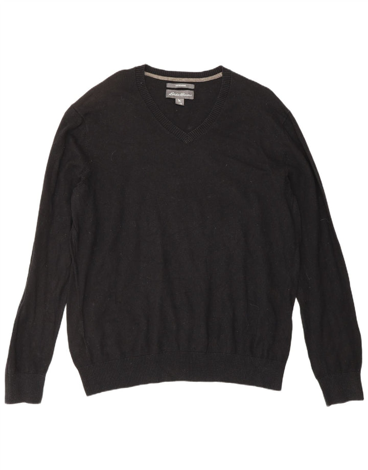 Eddie Bauer Mens V-Neck Jumper Sweater XL Black Cotton