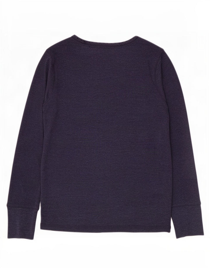 Marks & Spencer Womens Top Long Sleeve UK 12 Medium Navy Blue Cotton