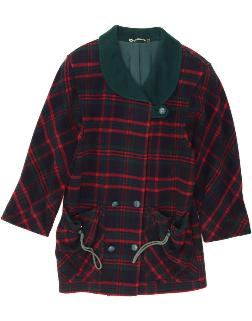 ADLER Womens Double Breasted Coat UK 14 Large Navy Blue Check Wool Vintage Adler and Second-Hand Adler from Messina Hembry 