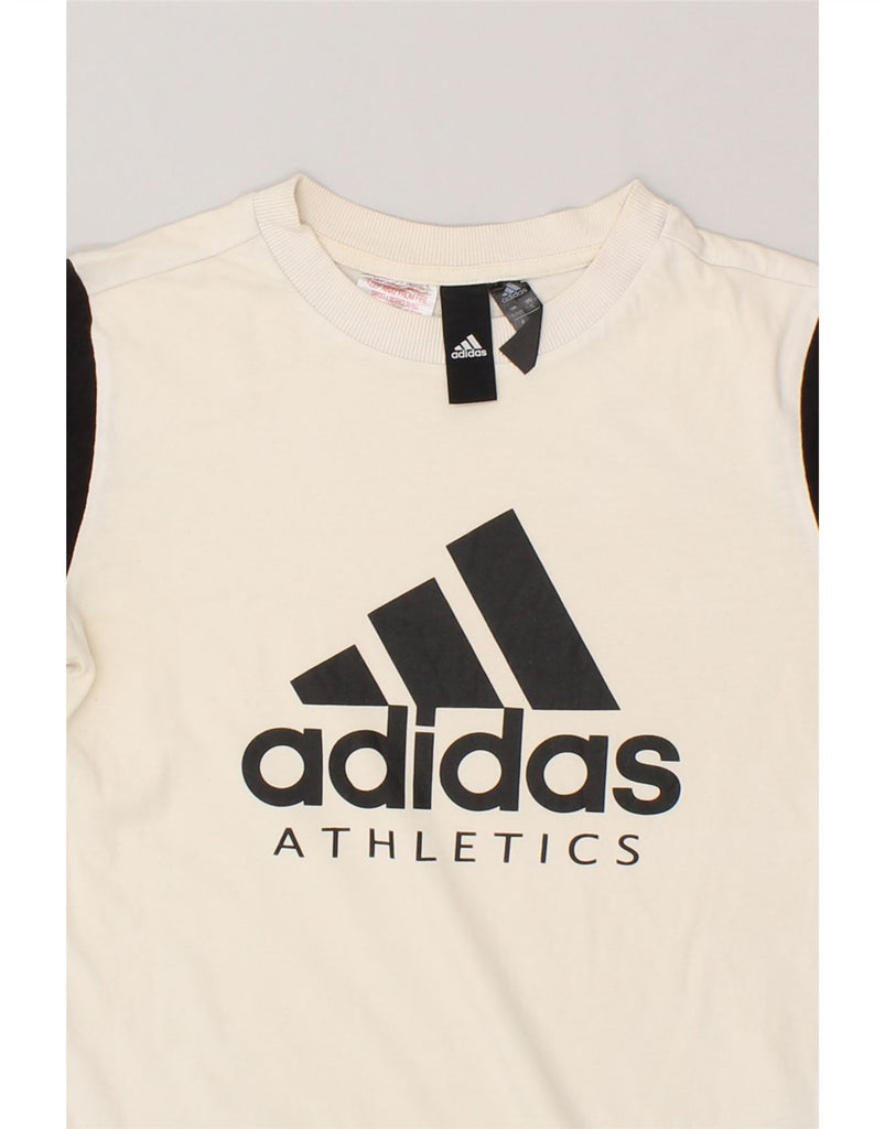 ADIDAS Boys Graphic T-Shirt Top 9-10 Years Off White Colourblock Cotton | Vintage Adidas | Thrift | Second-Hand Adidas | Used Clothing | Messina Hembry 