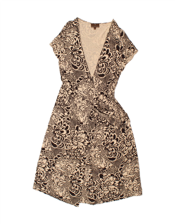 FENN WRIGHT MANSON Womens Wrap Dress UK 16 Large Beige Floral Viscose Vintage Fenn Wright Manson and Second-Hand Fenn Wright Manson from Messina Hembry 
