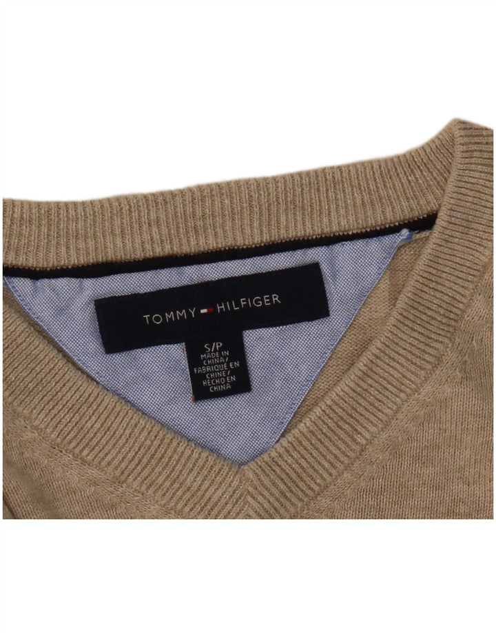 Tommy Hilfiger Mens V-Neck Jumper Sweater Small Beige Flecked
