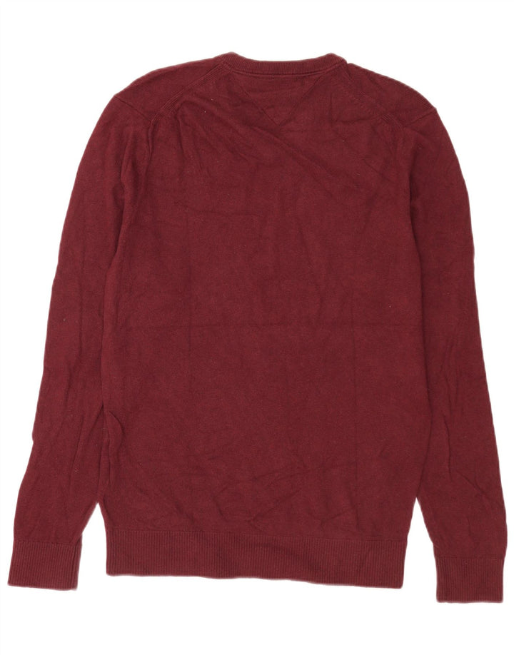 Tommy Hilfiger Mens V-Neck Jumper Sweater Medium Burgundy Cotton