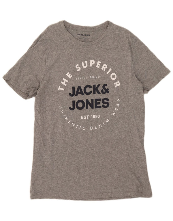 Jack & Jones Mens Graphic T-Shirt Top Large Grey Flecked Cotton