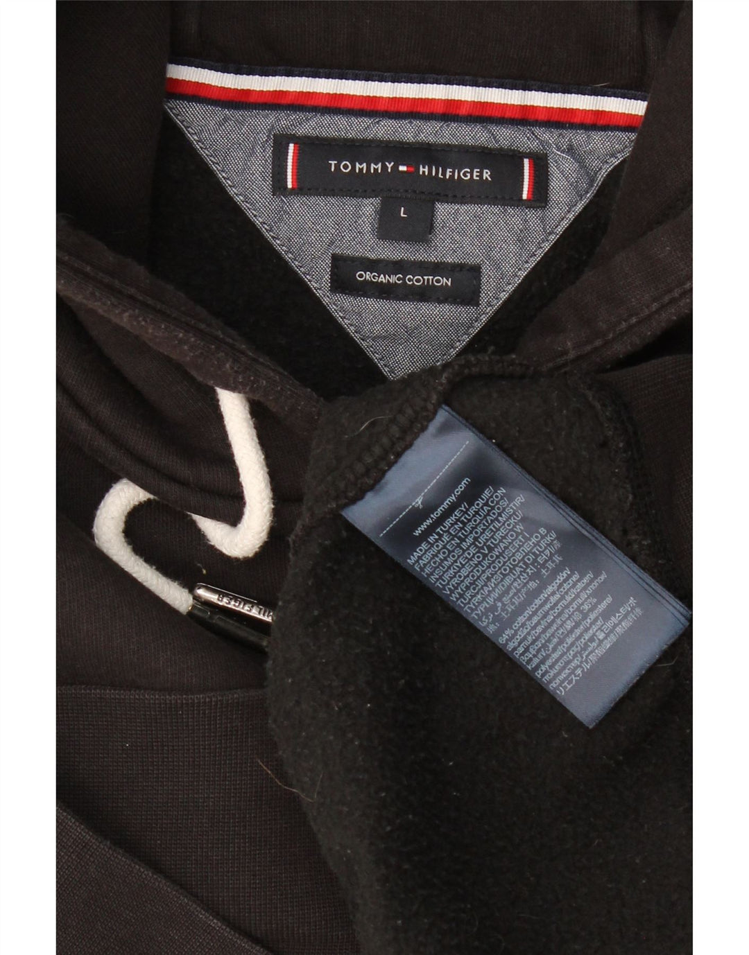 TOMMY HILFIGER Mens Graphic Hoodie Jumper Large Black Cotton