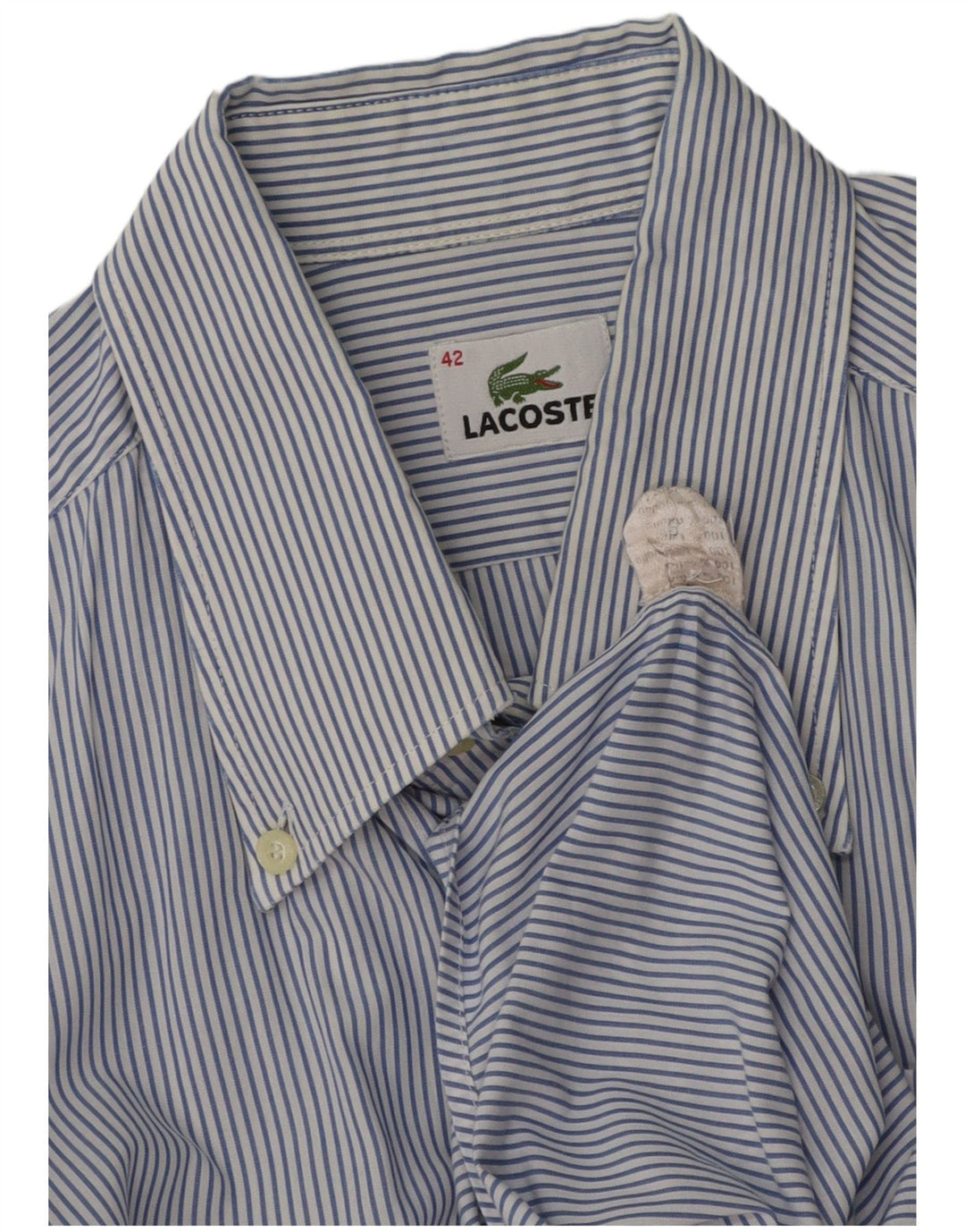 LACOSTE Mens Shirt Size 42 Large Blue Pinstripe Cotton