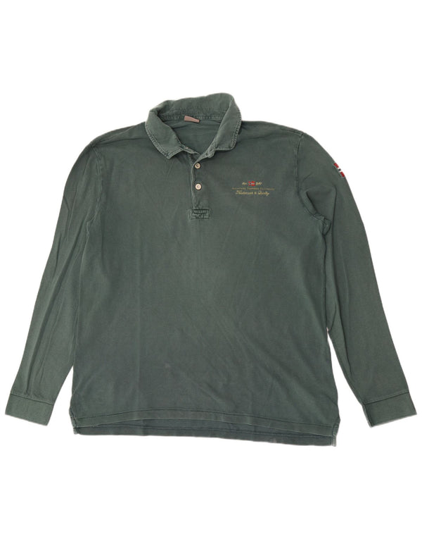 Napapijri Mens Geographic Long Sleeve Polo Shirt 2XL Green Cotton