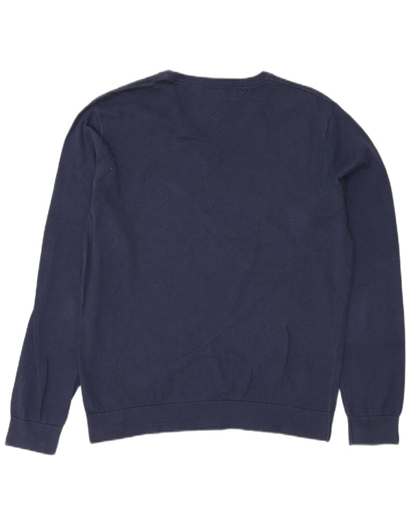 TOMMY HILFIGER Mens V-Neck Jumper Sweater XL Navy Blue Cotton