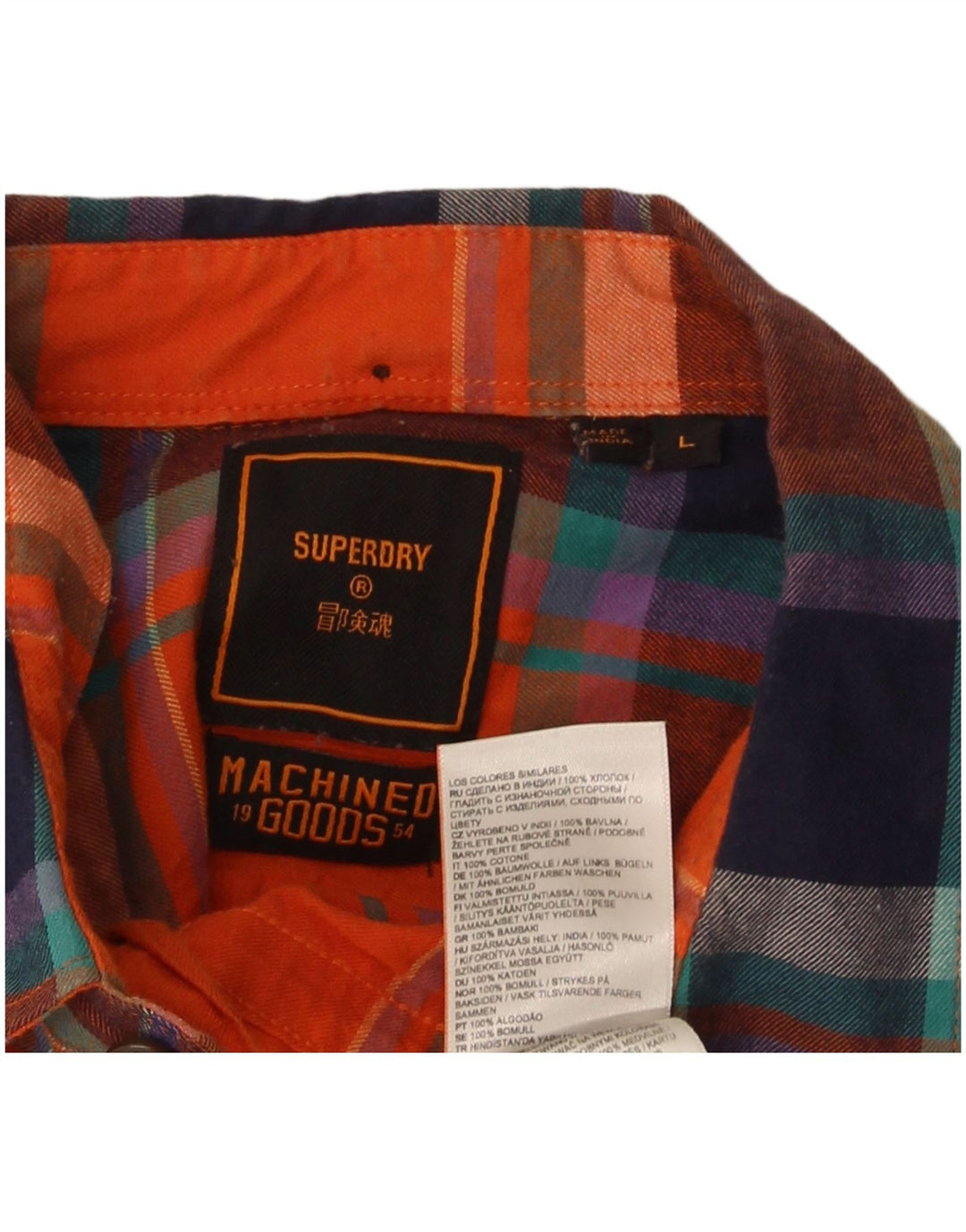 Superdry Mens Flannel Shirt Large Orange Plaid Cotton