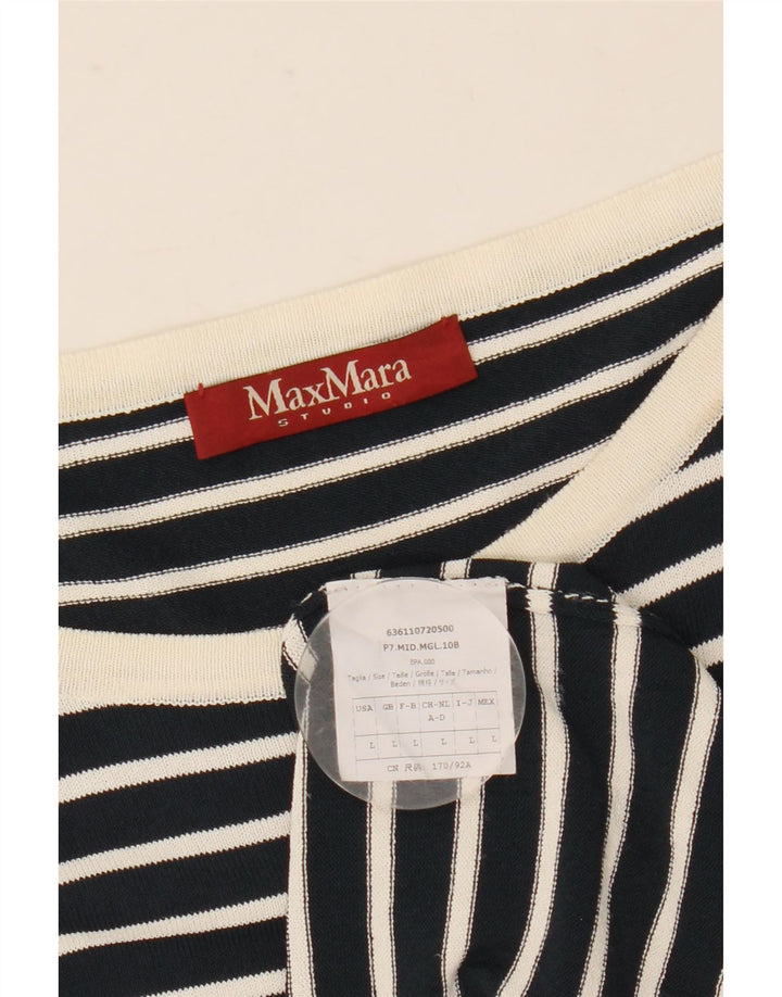 Max Mara Womens Top Long Sleeve UK 16 Large Navy Blue Striped