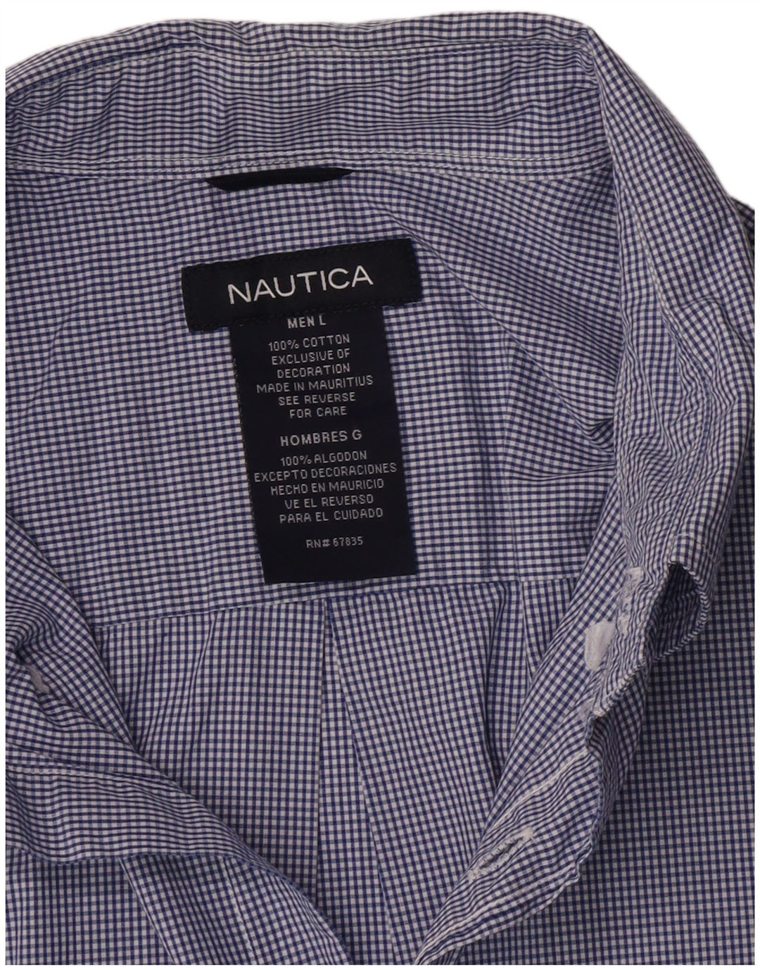 Nautica Mens Shirt Large Blue Gingham Cotton