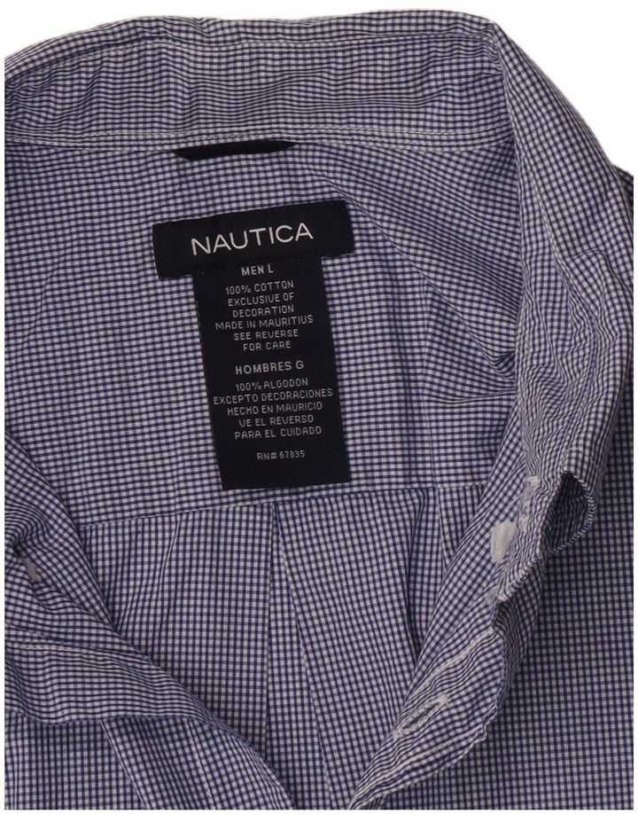 Nautica Mens Shirt Large Blue Gingham Cotton