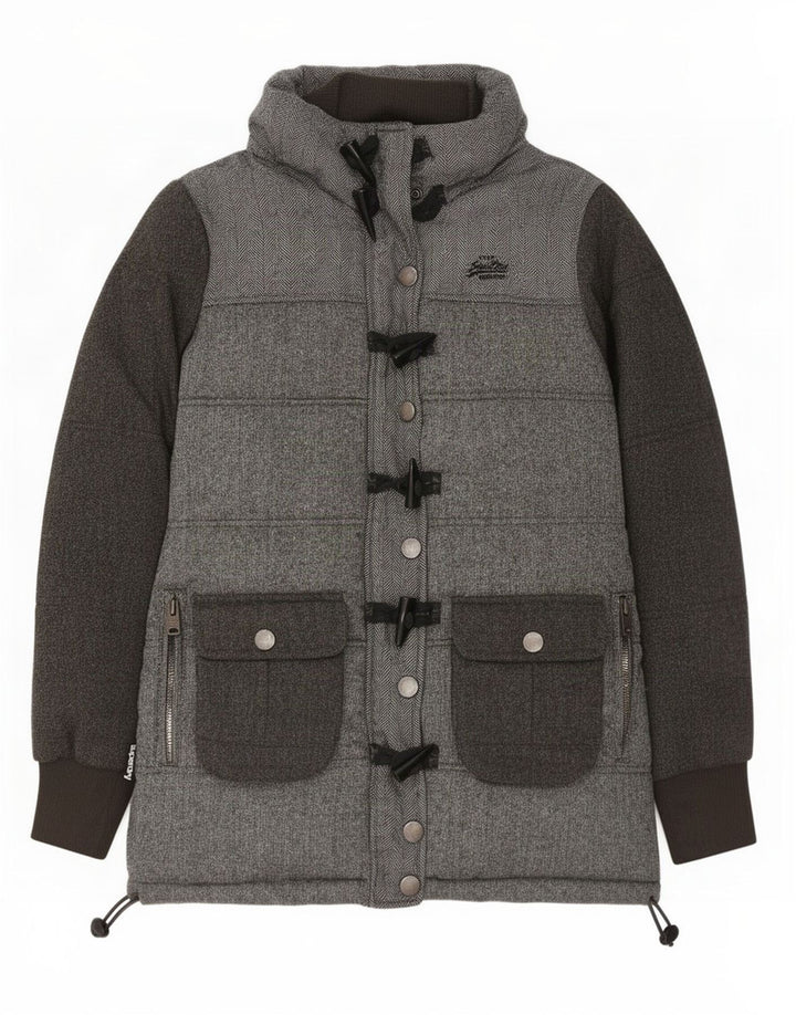Superdry Womens Padded Jacket UK 14 Medium Grey Herringbone Polyester