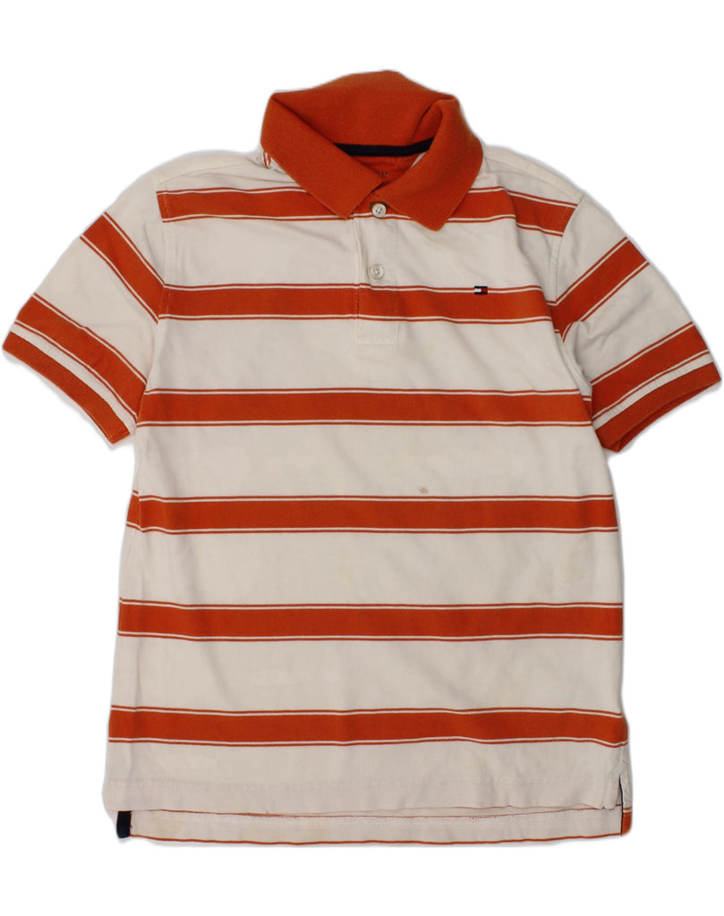 TOMMY HILFIGER Boys Polo Shirt 6-7 Years Small Beige Striped Cotton | Vintage Tommy Hilfiger | Thrift | Second-Hand Tommy Hilfiger | Used Clothing | Messina Hembry 