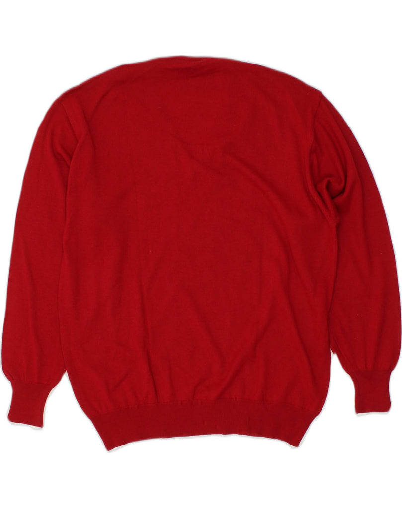 IL GRANCHIO Mens V-Neck Jumper Sweater Large Red Wool | Vintage Il Granchio | Thrift | Second-Hand Il Granchio | Used Clothing | Messina Hembry 