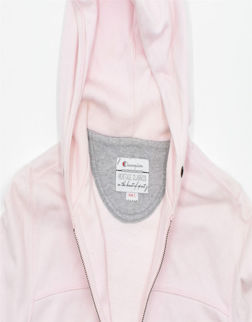 CHAMPION Womens Zip Hoodie Sweater UK 14 Large Pink Cotton | Vintage | Thrift | Second-Hand | Used Clothing | Messina Hembry 