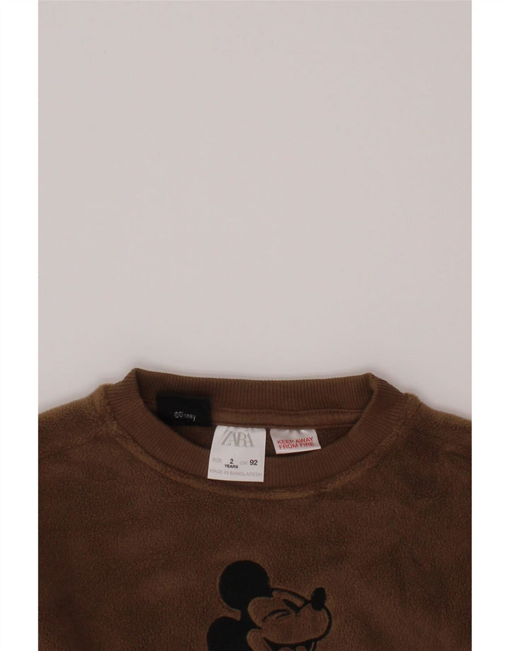 ZARA Baby Boys Mickey Mouse Fleece Jumper 18-24 Months Brown Cotton