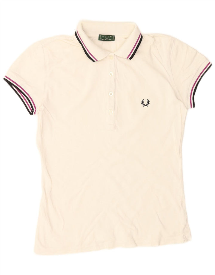 FRED PERRY Womens Polo Shirt UK 12 Medium White Cotton