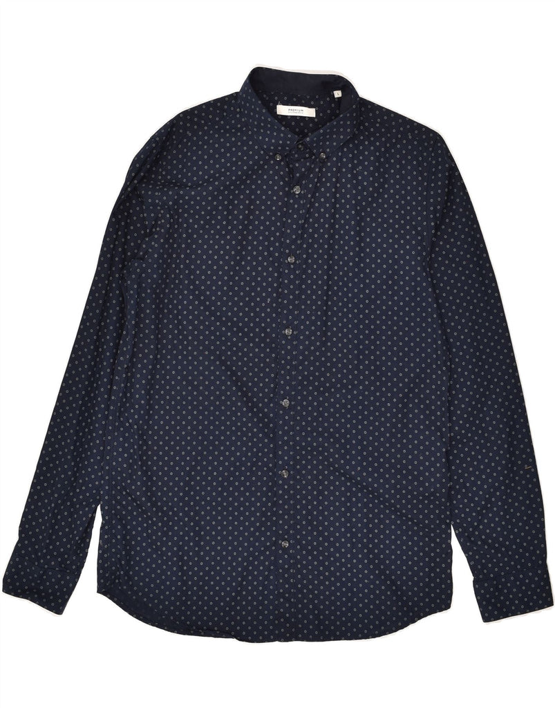 JACK & JONES Mens Shirt Large Navy Blue Spotted Cotton | Vintage Jack & Jones | Thrift | Second-Hand Jack & Jones | Used Clothing | Messina Hembry 