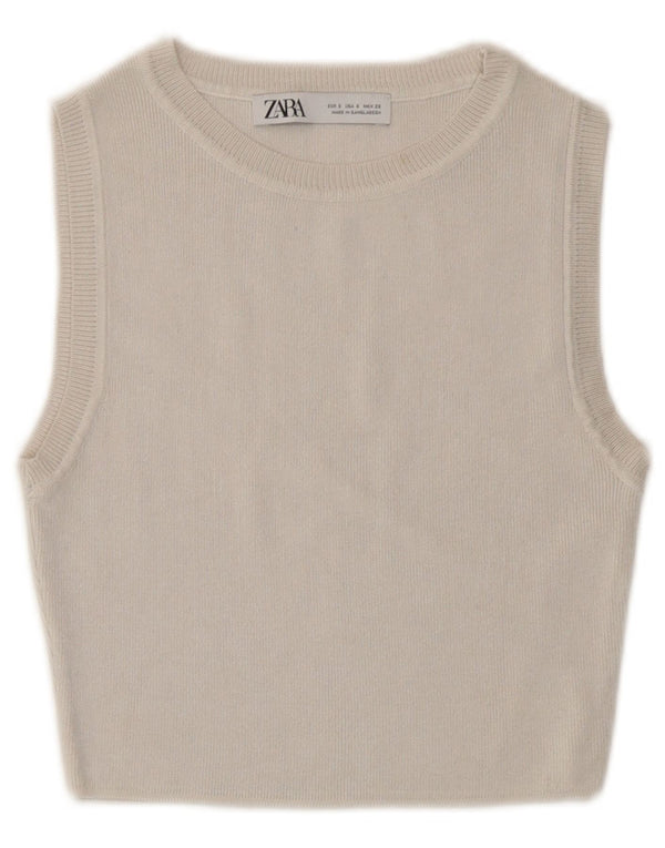 Zara Womens Pullover Crop Top UK 8 Small Off White Viscose